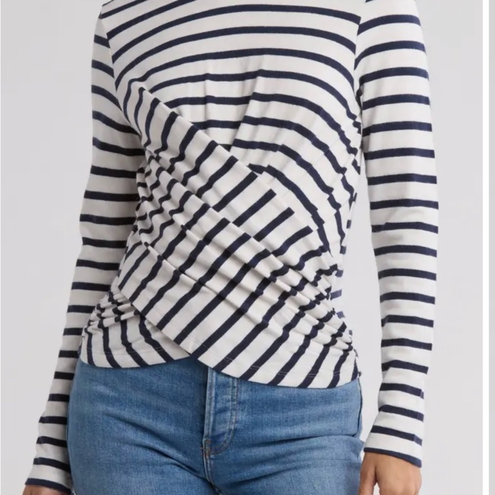 Joe's Jeans Navy and White Striped Long Sleeve Top